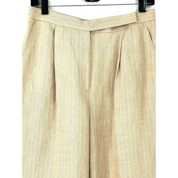 Lauren Ralph Lauren Womens Pleated Straight Leg Linen Pants Sz 8 Beige Stripe N4 - Picture 6 of 11